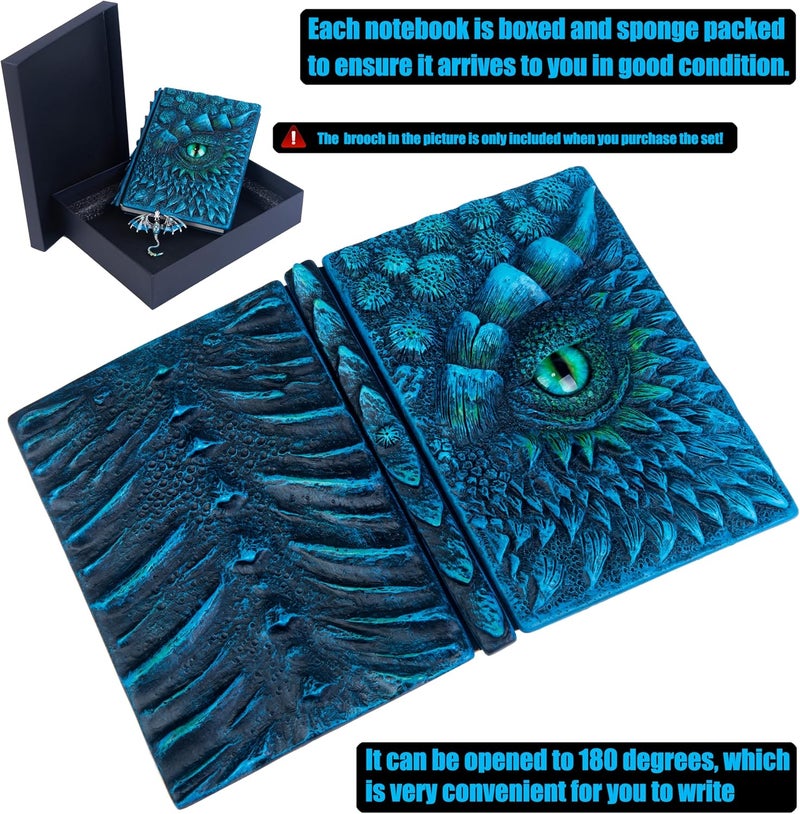 LZlightactor 3D Dragon Eye Embossed Journal,Resin Engraving Notebook,Dnd notebook for Dragon Lovers ，Blank Paper,Hardcover Travel Notepad for Writing,Sketchbook,Collection,Gift,Decoration A4 and A5 Size (A5-Blue-Lined) - Image 5
